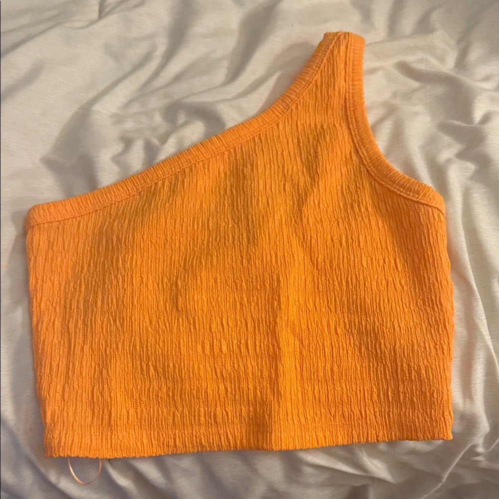 American Eagle Outfitters Vibrant Orange One-Shoulder Crop Top